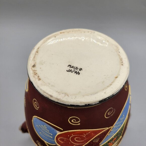 Japanese Mid Century Satsuma Ware Vase Foo Dogs Moriage Relief Hand Painted Gold - Picture 9 of 11